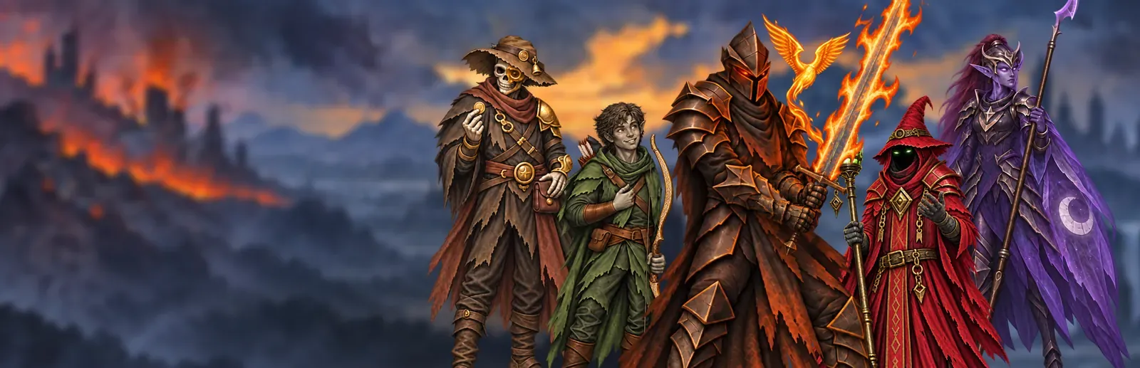 The Fenarii characters gathered against a smoky blue landscape.
